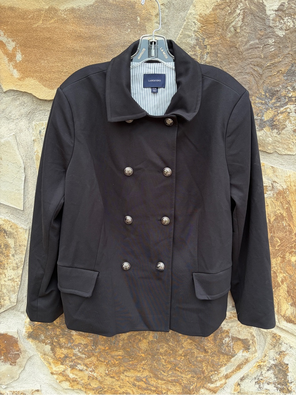 Land’s End Double Breasted Ponte Knit Blazer Jacket Peacoat 22W Nautical Career